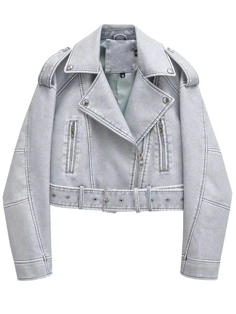 Chaqueta holgada lavada con cuello vuelto estilo urbano retro, la más vendida
