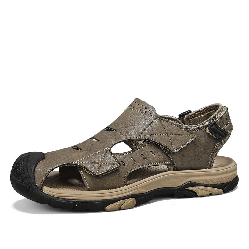 Sandalias de playa de talla grande de cuero transpirable para hombre