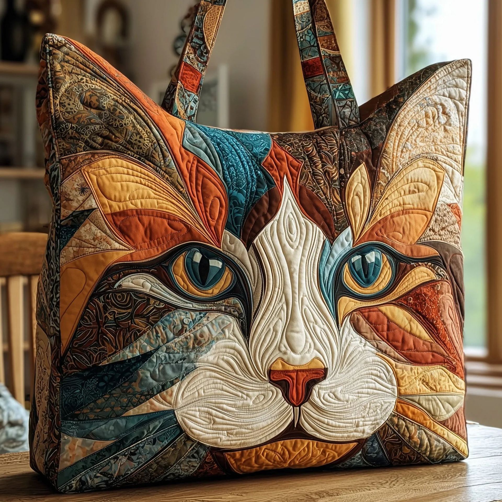 Bolso tote creativo de gran capacidad con impresión digital y bordado acolchado.
