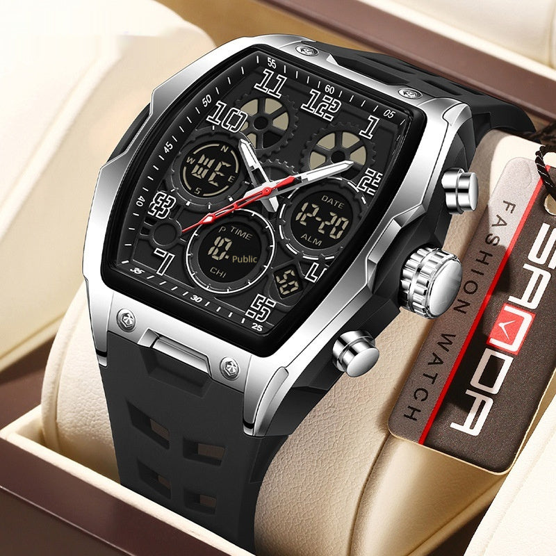 Reloj electrónico deportivo luminoso multifuncional con forma de barril