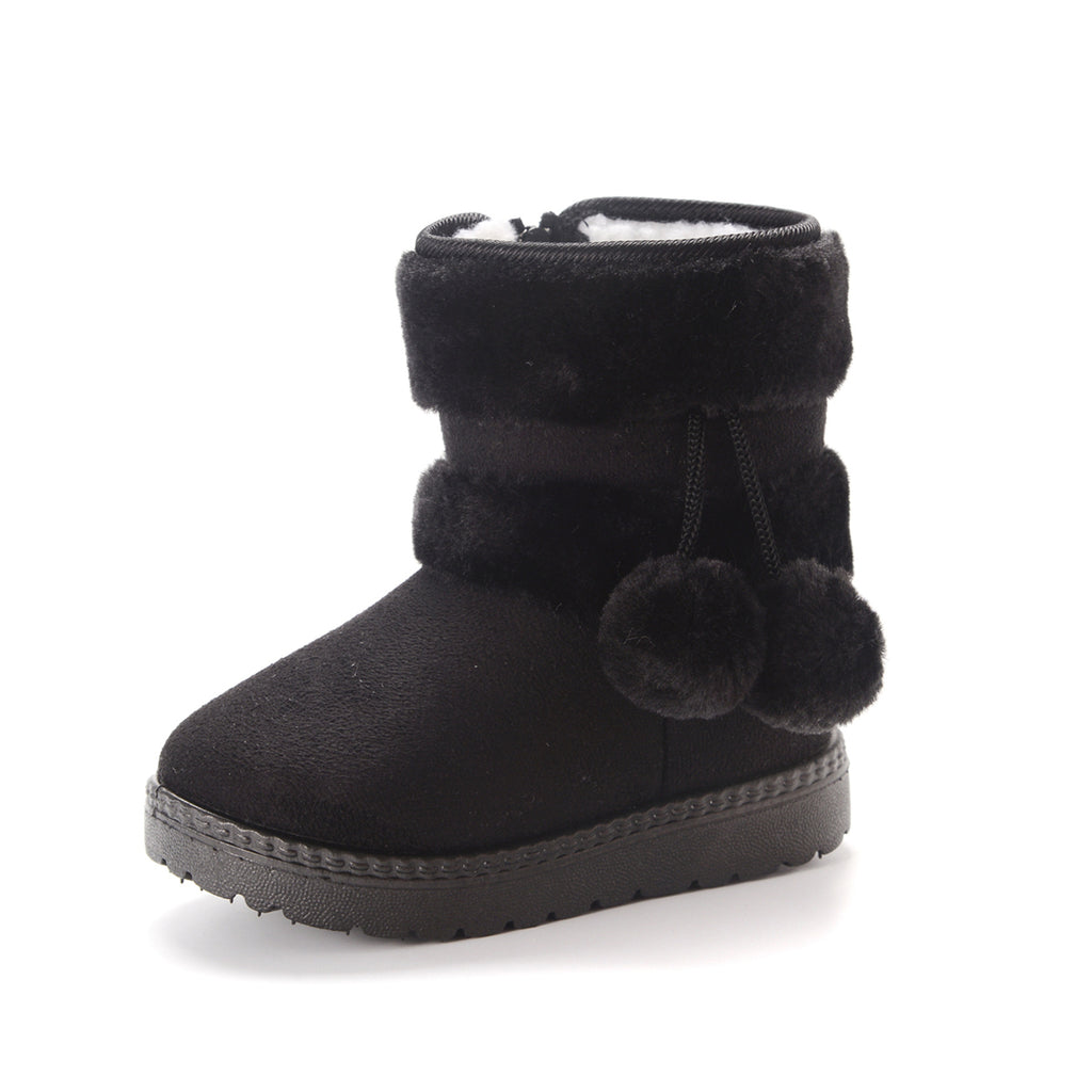 Botas de piel de búho nival con bolas de pelo para niños pequeños