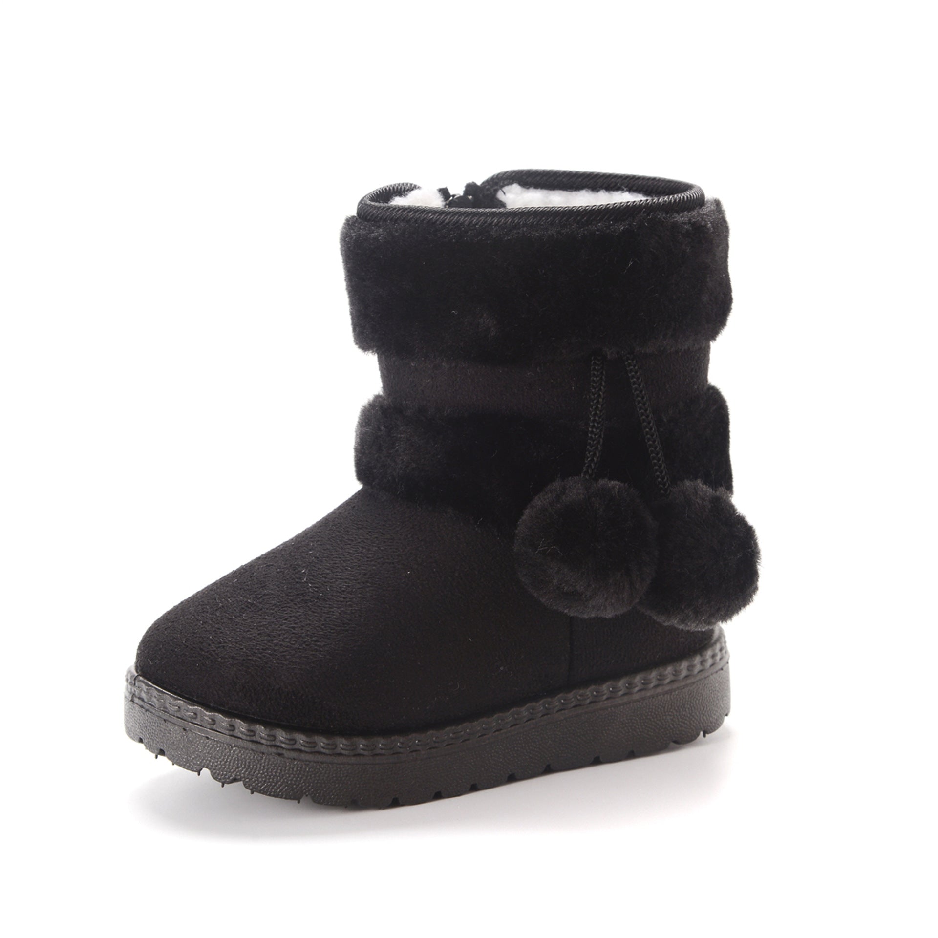 Botas de piel de búho nival con bolas de pelo para niños pequeños