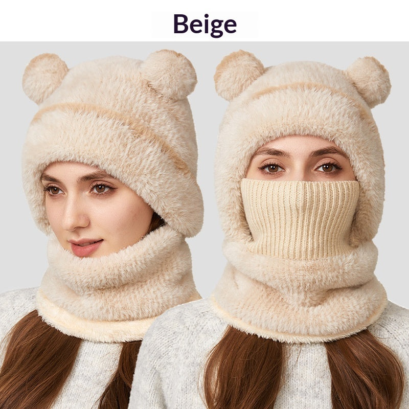 Parent-Child Thermal Hooded Beanie Hat - Capybara-Themed Knitted All-in-One Hat with Built-in Scarf and Face Mask for Autumn Winter