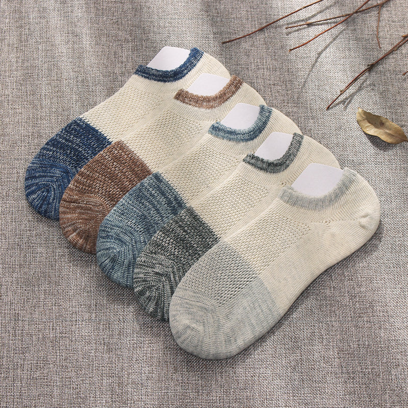 Calcetines tobilleros de corte bajo, transpirables, de algodón, de color liso, de verano, de negocios, modernos, absorbentes del sudor y de corte bajo.