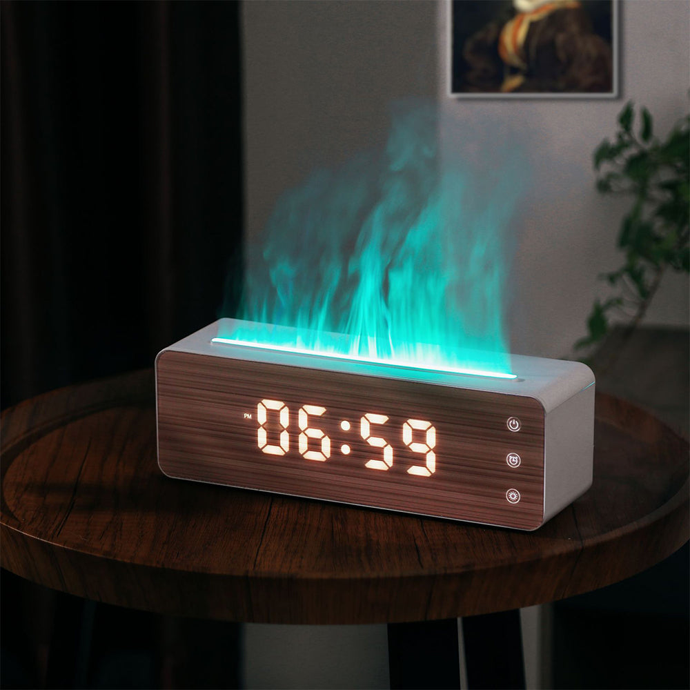 Humidificador de llama, máquina de aromaterapia de llama con pantalla de reloj, humidificador de aromaterapia de escritorio para dormitorio