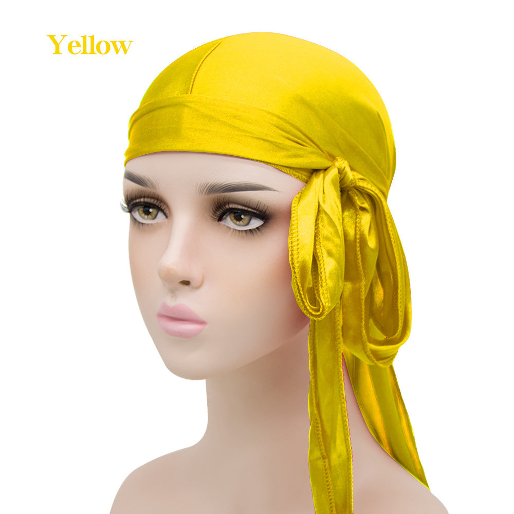 Gorro pirata elástico de cola larga de satén unisex y turbante hip hop para hombre y mujer, bandana elástica para disfraz y moda.