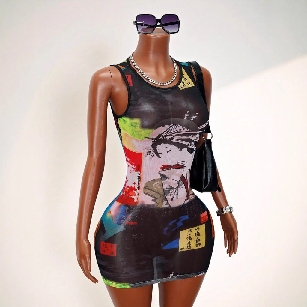 Breathable Mesh Lightweight Crew-Neck Sleeveless T-Shirt Vest Dress