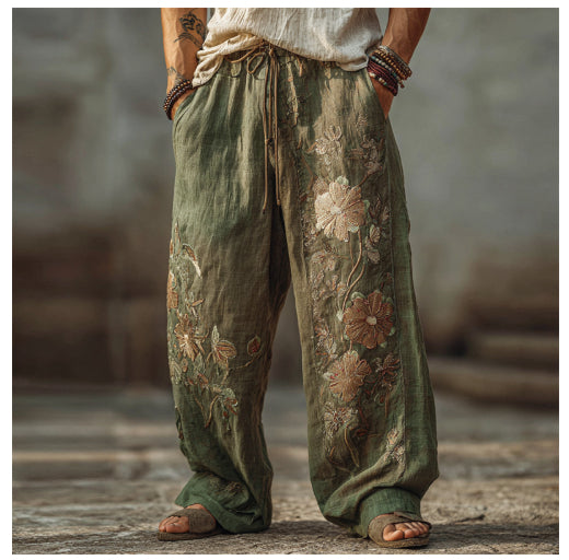 Pantalones casuales, holgados y rectos para hombre con estampado digital.