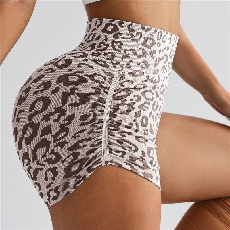 Shorts deportivos ajustados de yoga con estampado de leopardo para correr