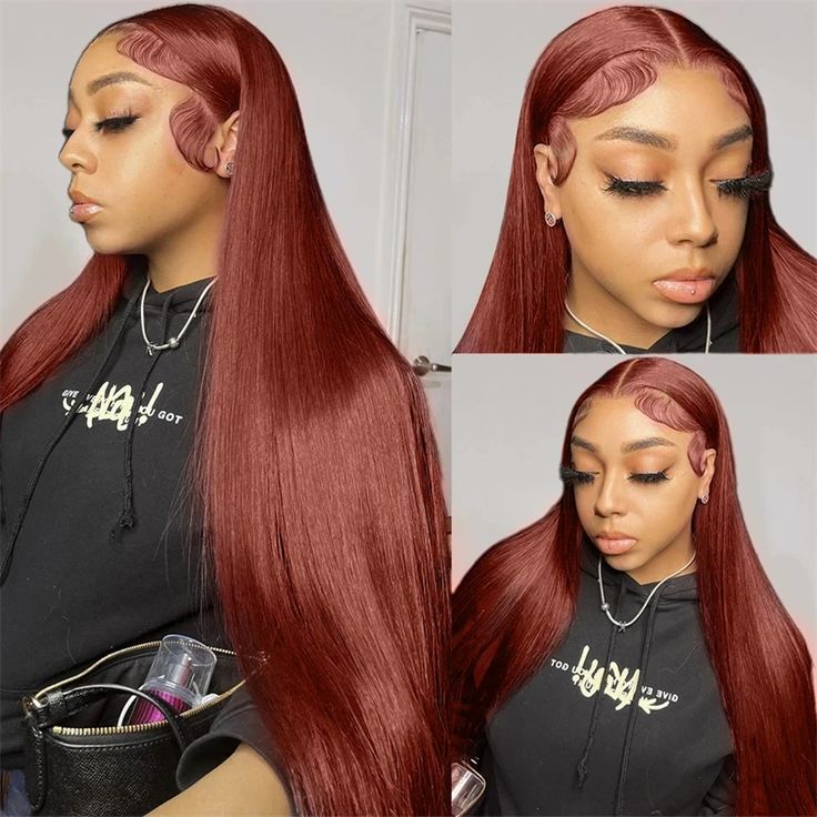 Peluca de cabello humano color marrón rojizo 33 colores 134HD encaje transparente
