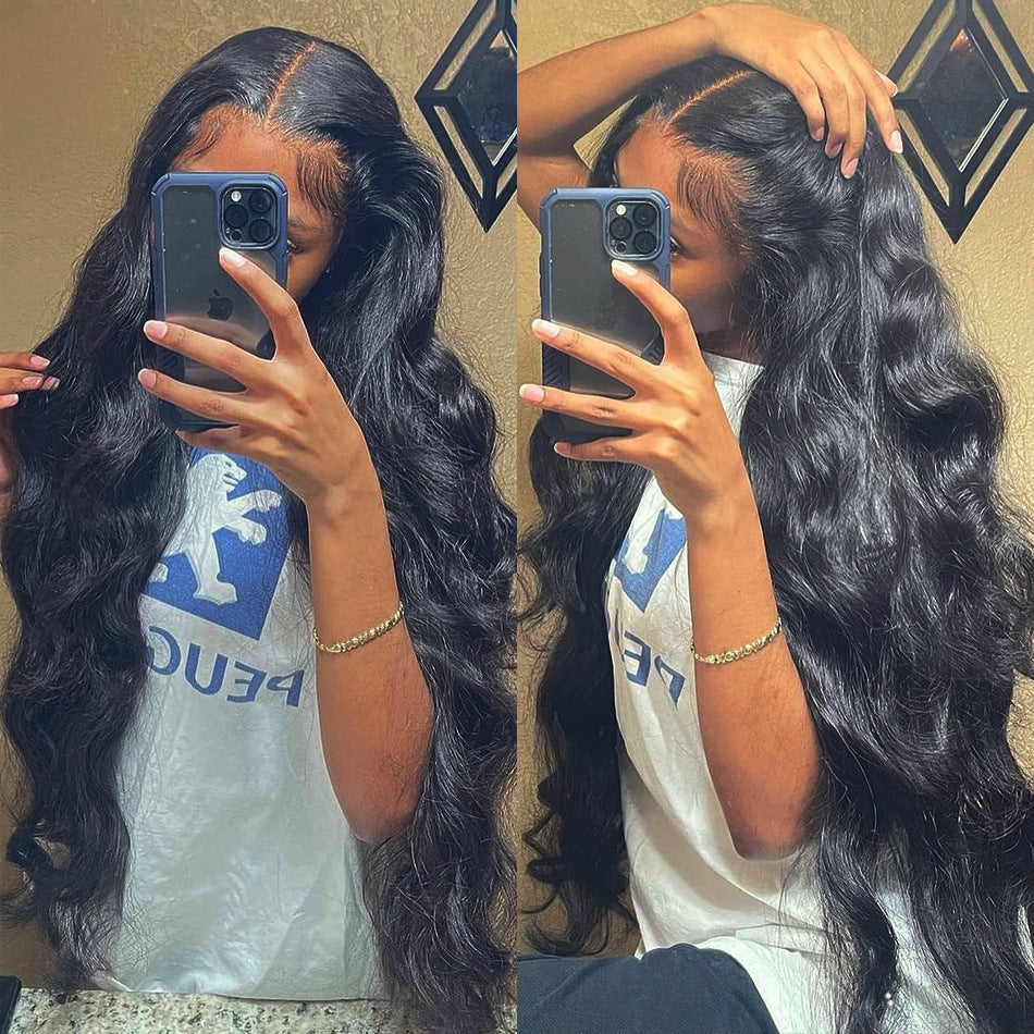 Pelucas sintéticas con encaje frontal, cabello largo y rizado, tocado