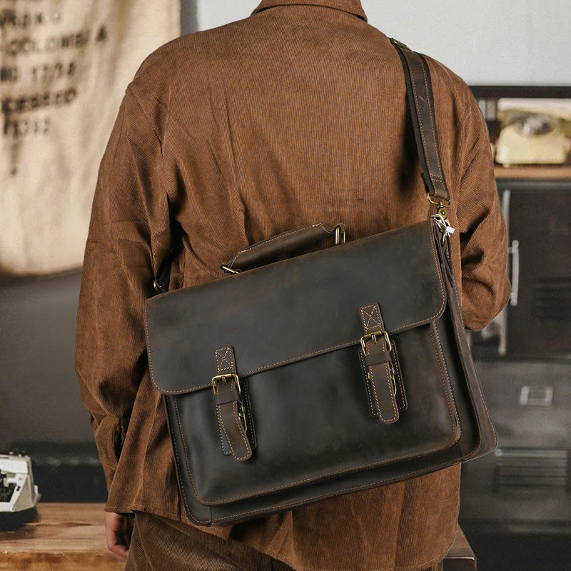 Bolso bandolera para portátil de un solo hombro de cuero de capa superior