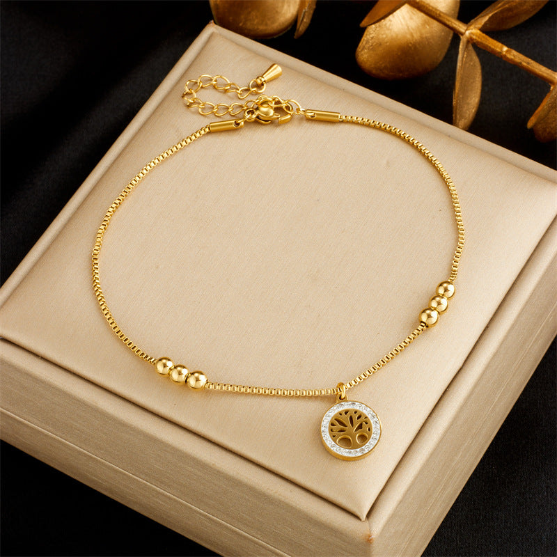 Tobillera de moda para mujer con forma de corazón, concha blanca, árbol de la vida y mariposa