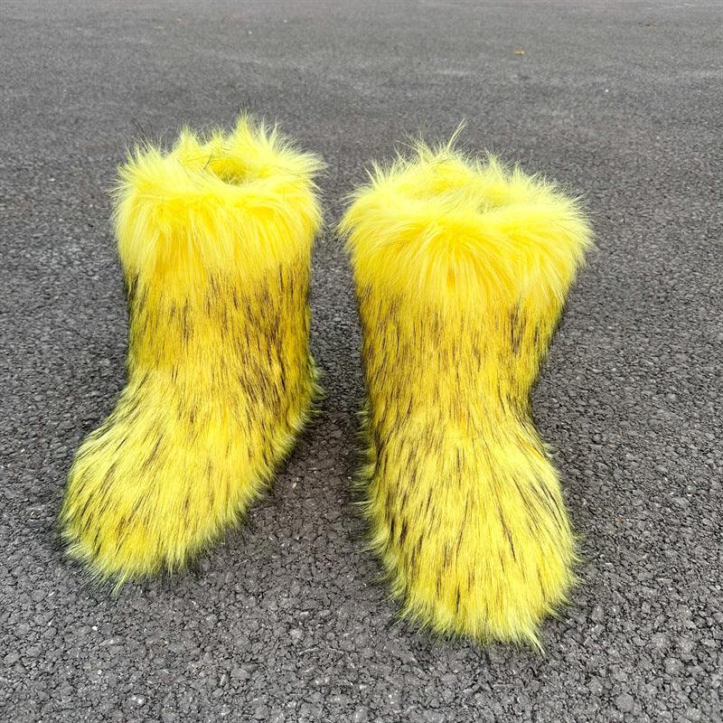 Botas de nieve de felpa de piel de mapache