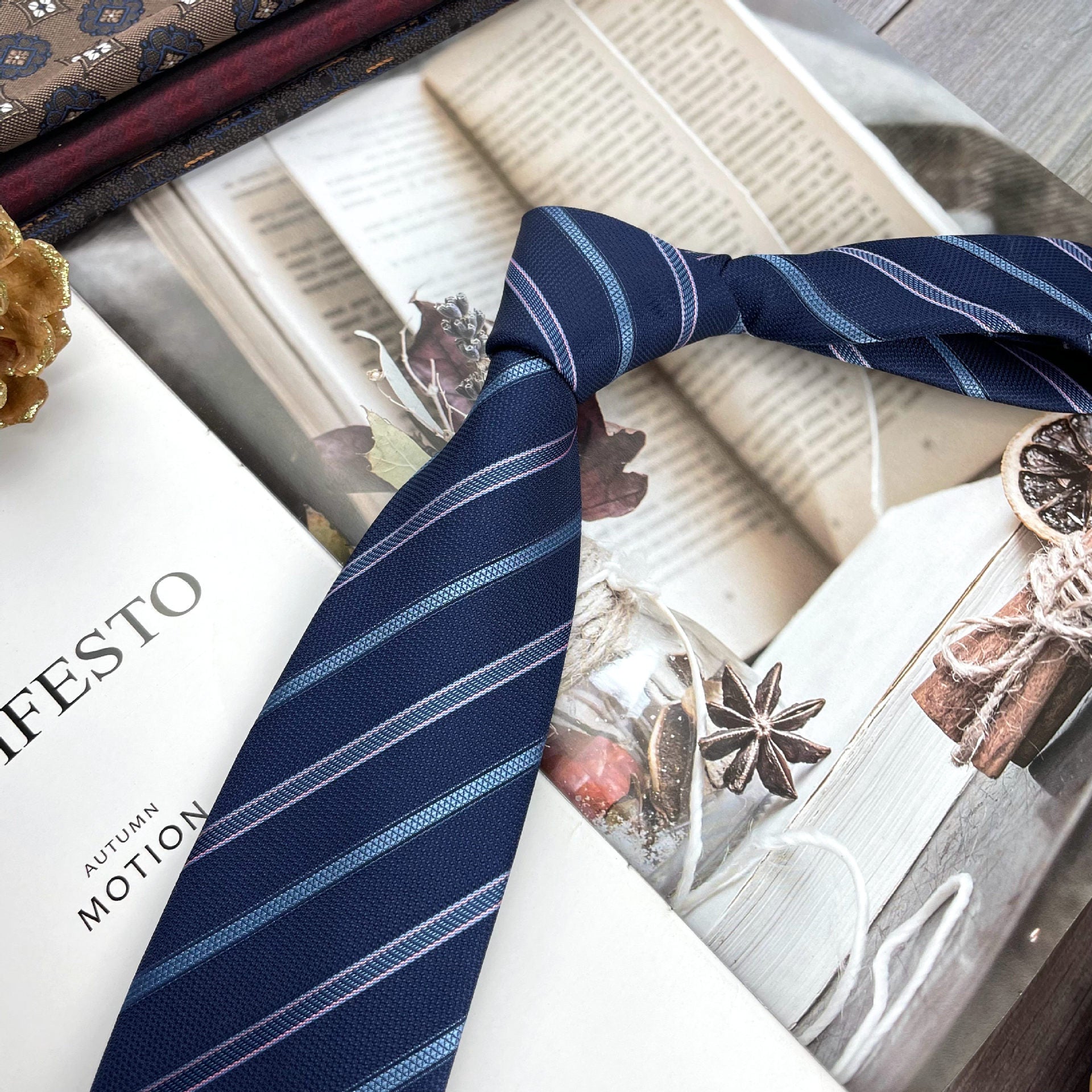 Retro Coffee Color Orange Red Striped Tie Hand Hit 8CM Men