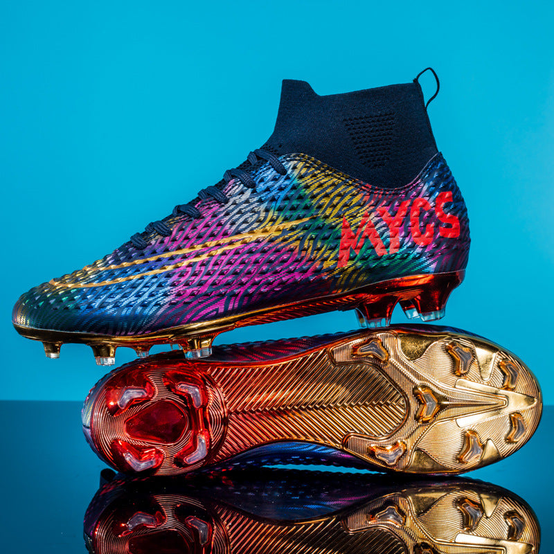 Zapatos de fútbol de caña alta con suela dorada para entrenamiento al aire libre para hombre