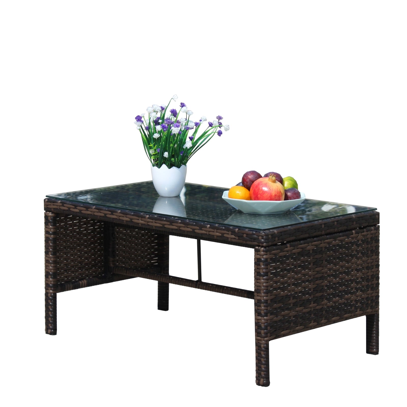 Muebles de exterior para patio, 1 mesa de centro con vidrio templado transparente