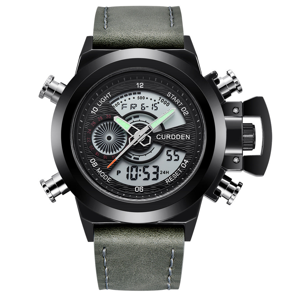 Reloj deportivo multifuncional con doble pantalla y cinturón de moda para hombre.