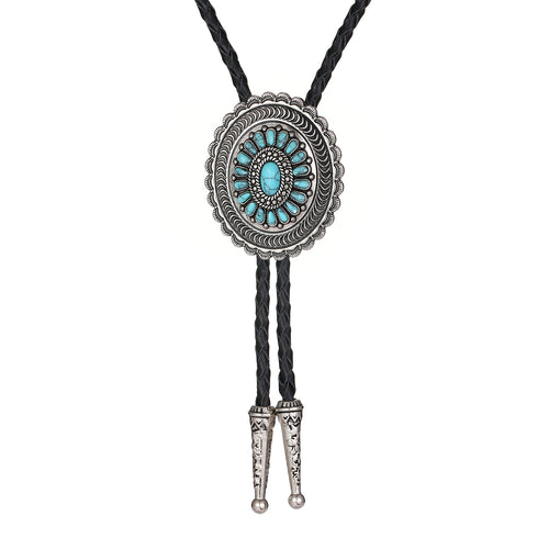 American Indian Western Style Turquoise Carved Bolo Tie