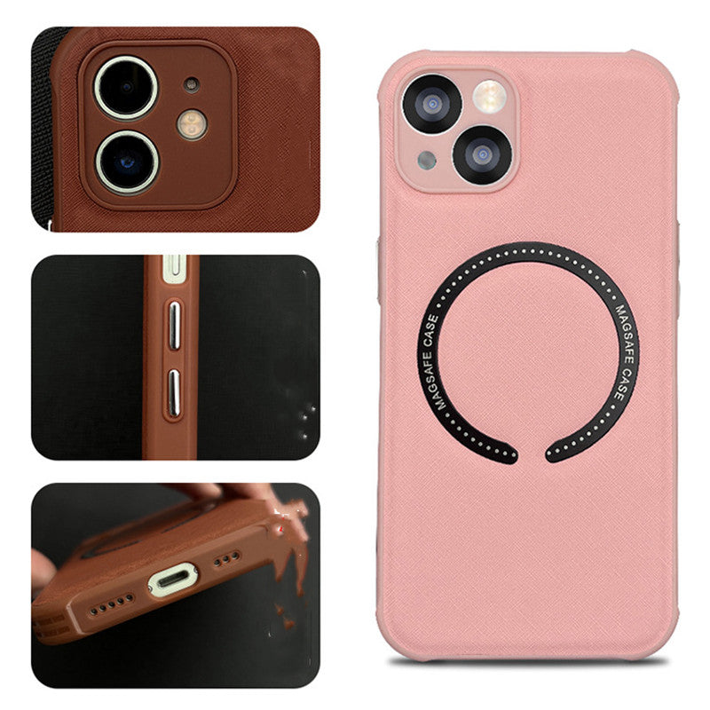 Funda de cuero para iPhone 14 con cierre magnético y cruz magnética