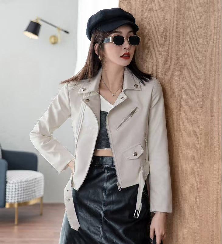 Chaqueta de cuero de moda para mujer, abrigo ajustado
