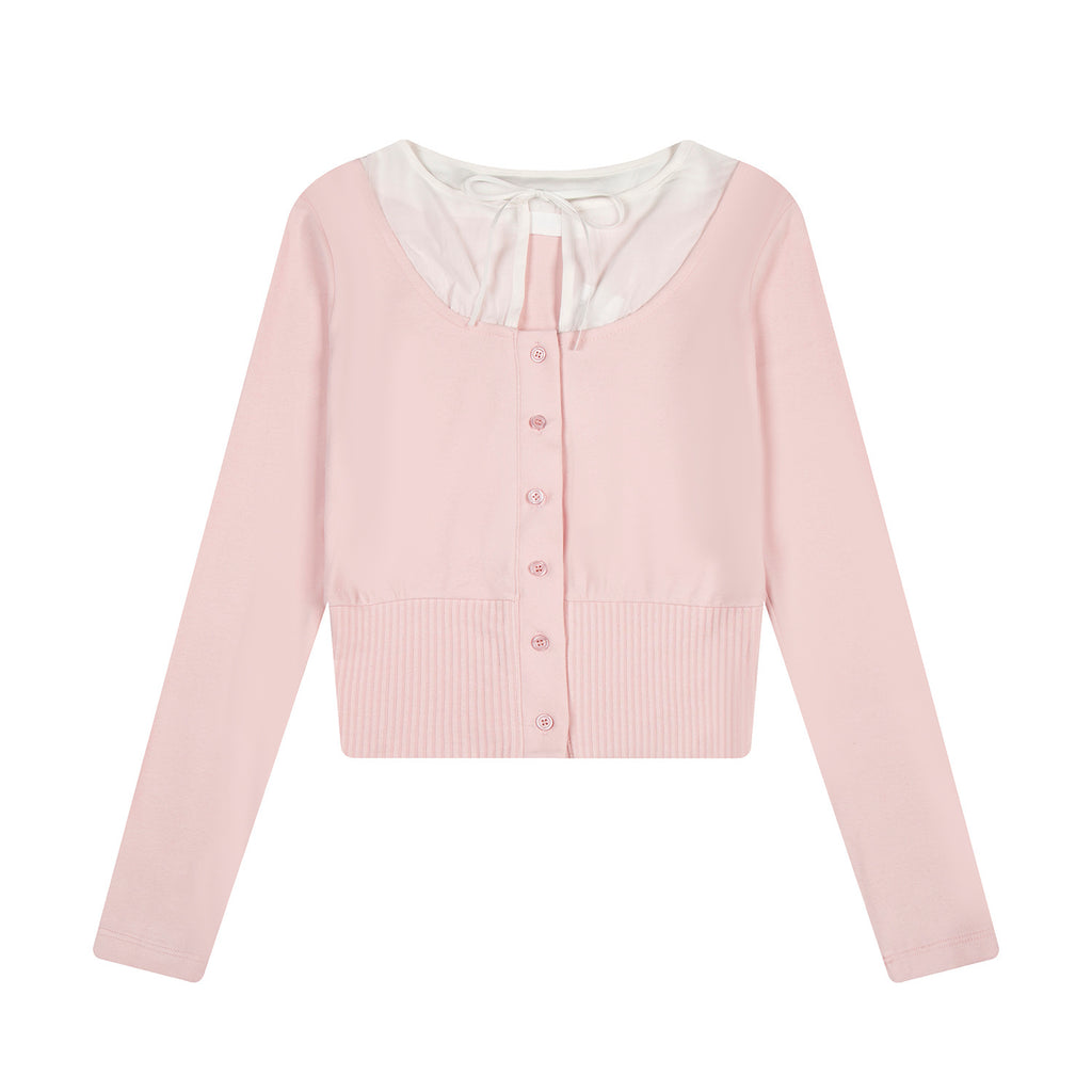 Camiseta de manga larga ajustada con volantes para mujer