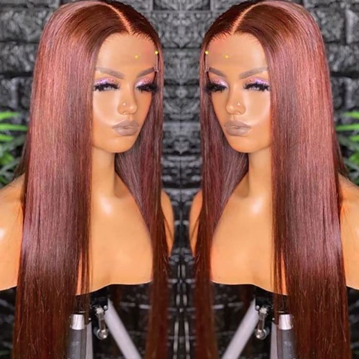 Peluca de cabello humano color marrón rojizo 33 colores 134HD encaje transparente