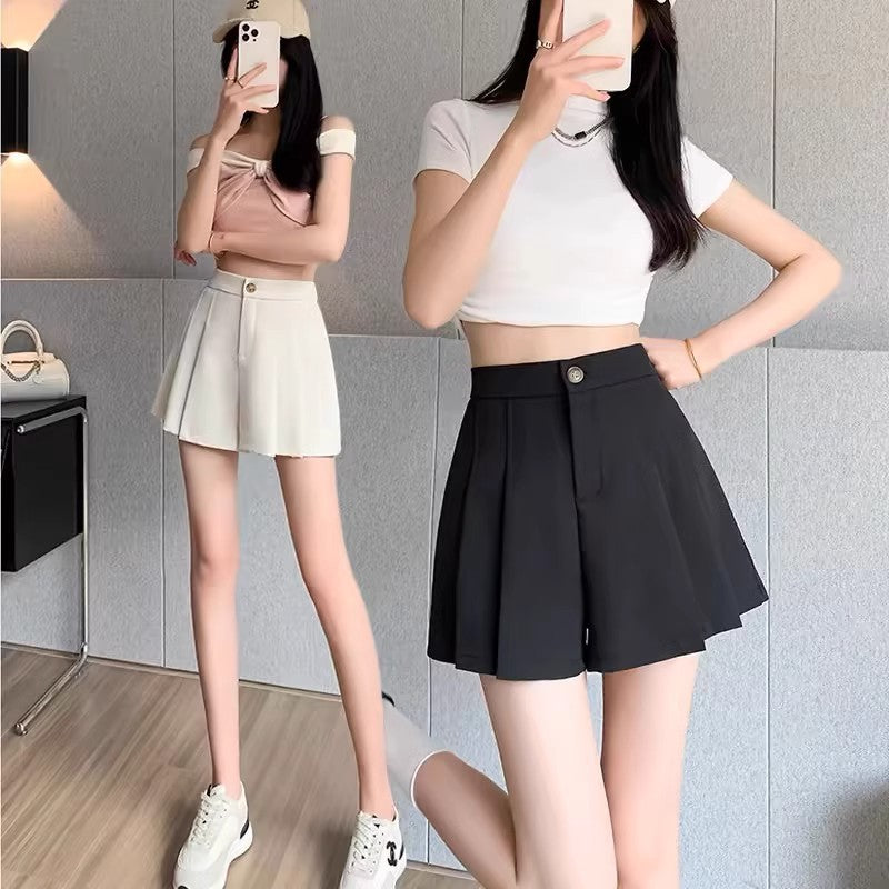 Pantalones cortos plisados ​​de cintura alta y talla grande para mujer que realzan la figura