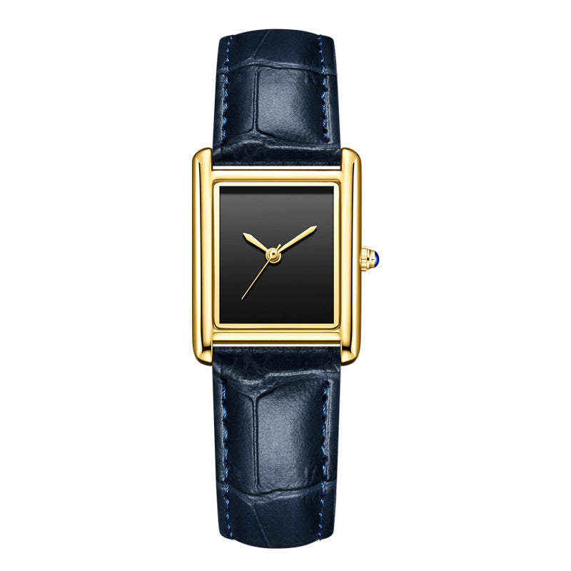 Reloj de pulsera de cuero para parejas, sencillo, cuadrado, para estudiantes, resistente al agua.