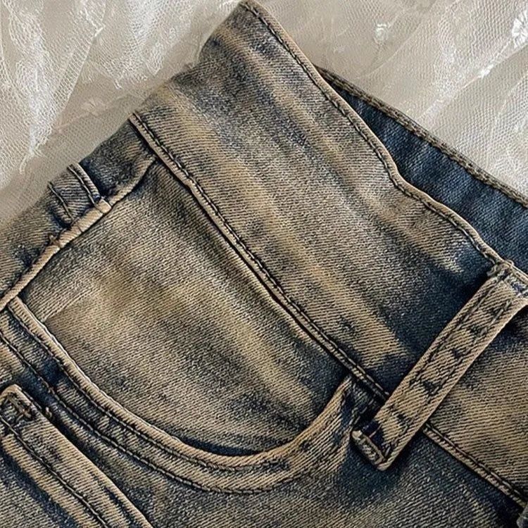 Shorts vaqueros de cintura alta estilo retro americano para mujer