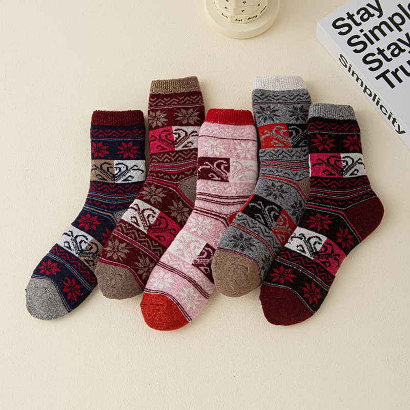 Thick Warm Terry Socks In A Retro Color Palette For Women