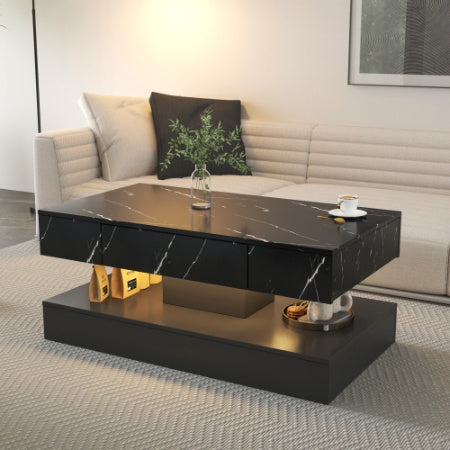 Mesa de centro LED de 17 cm de alto, moderna mesa de centro para sala de estar, mesas de salón, muebles grandes para sala de estar, luces LED