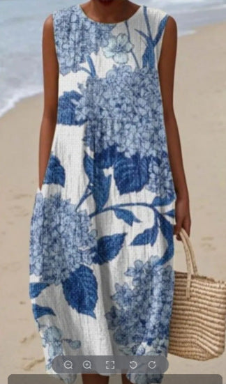 Vestido informal estampado sin mangas con bolsillos y un toque sofisticado