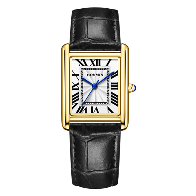 Reloj de pulsera de cuero para parejas, sencillo, cuadrado, para estudiantes, resistente al agua.