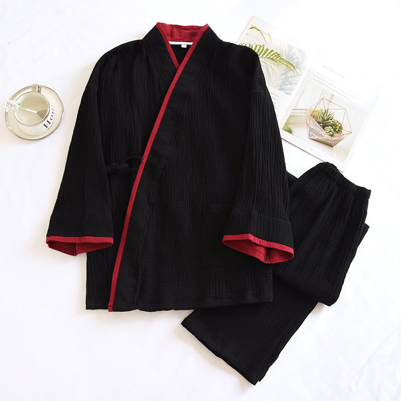 Conjunto de pijama de gasa de algodón puro estilo kimono Hanfu para hombre