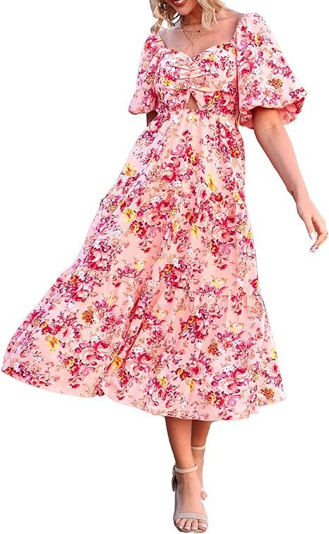 Floral Pleated Puff Sleeve Dress