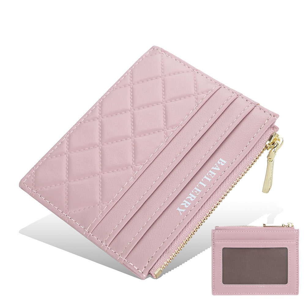Estuche delgado con cremallera para tarjetas de identificación y licencia de conducir para mujer