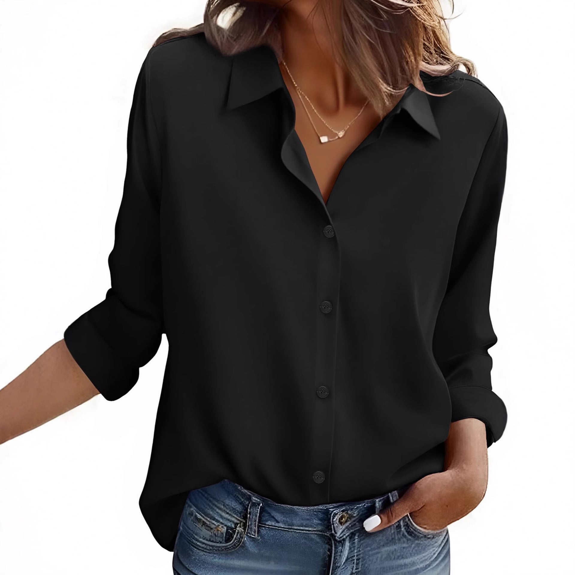 Long-sleeve Solid-color Simple Casual Versatile Shirt