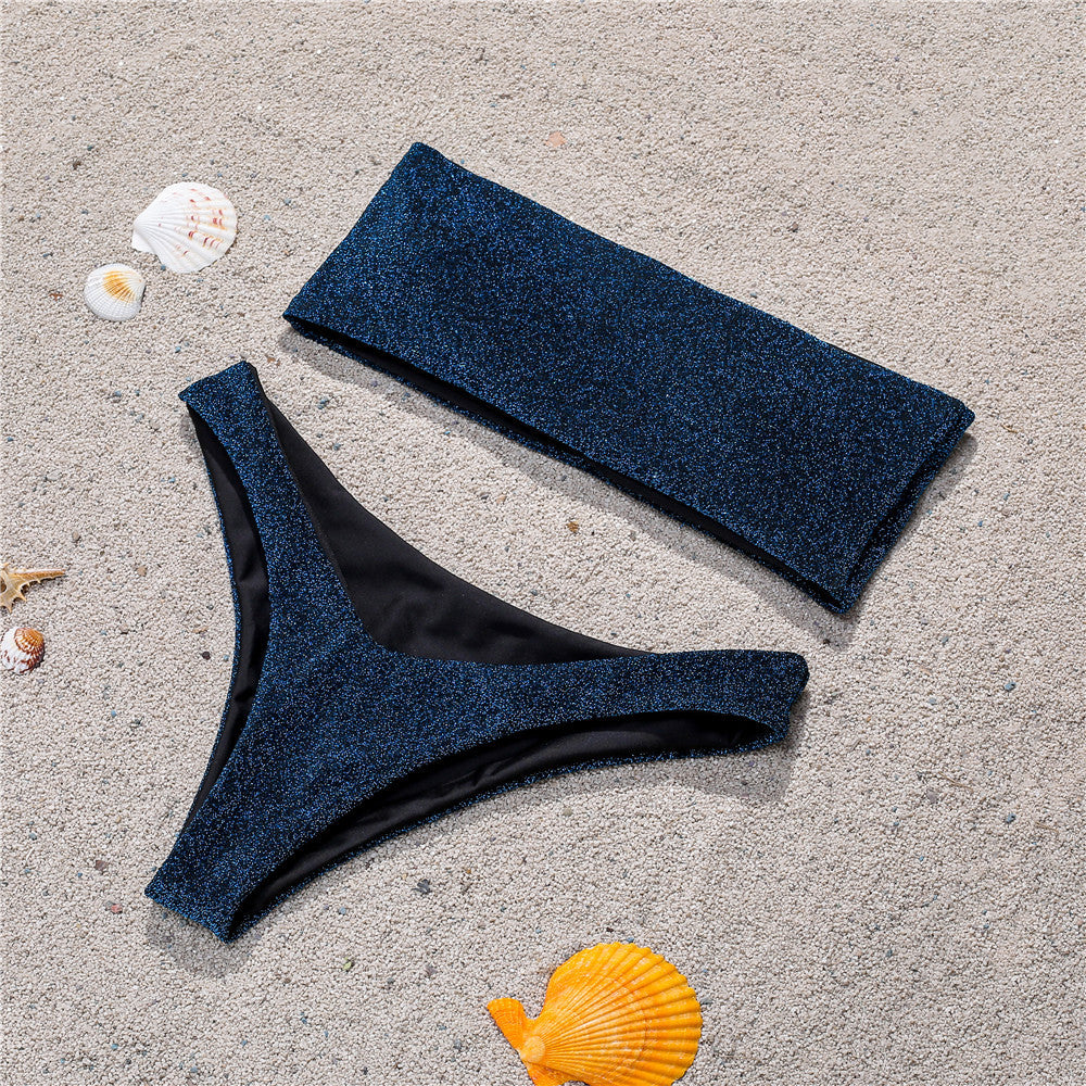 Tube Top Bandeau Bikini Set Women Strapless Two Piece Swimsuit Beach