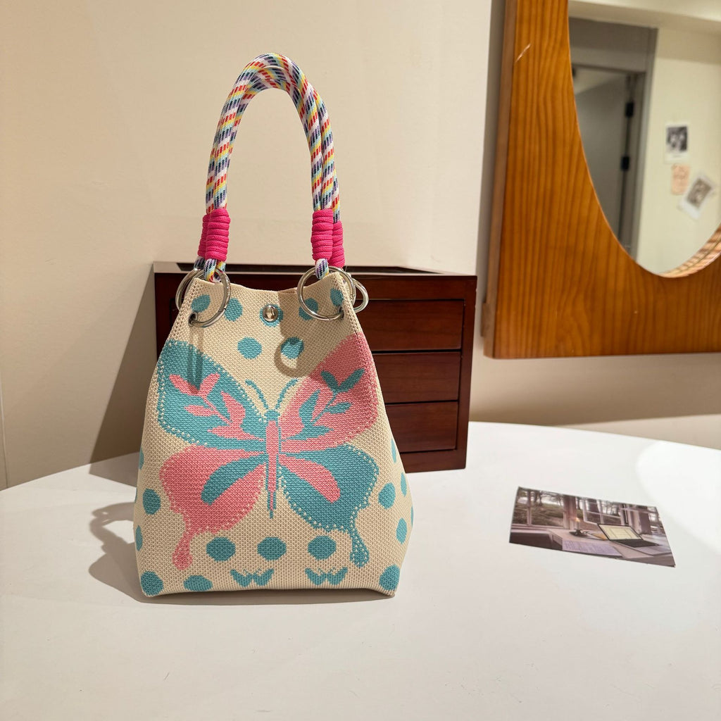 Bolso tote de punto rojo para mujer con cierre magnético y gran capacidad.