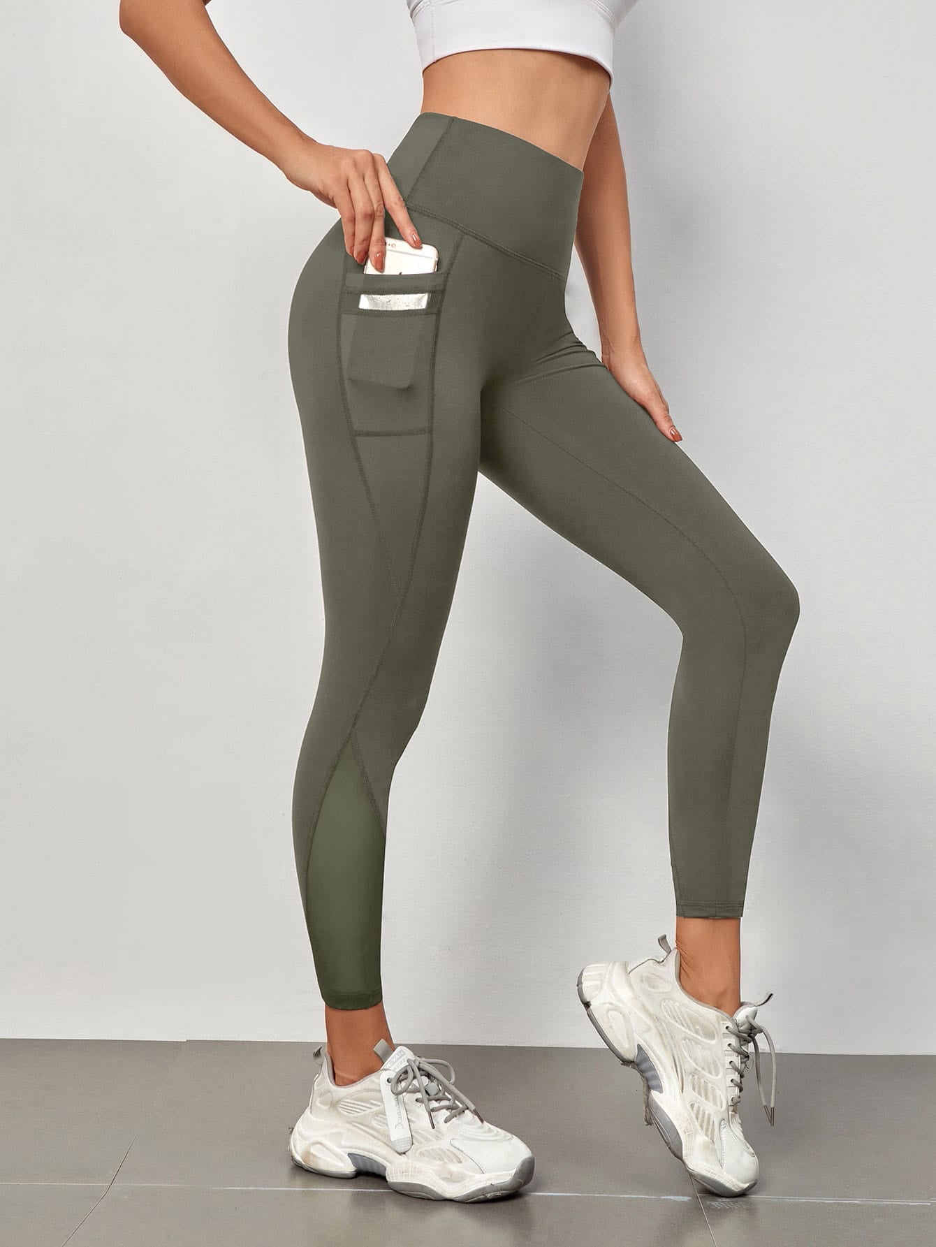 Pantalones de yoga de cintura alta con costuras de granadina, bolsillo, secado rápido, transpirables, para levantar la cadera.