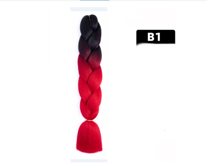 Peluca de seda africana de alta temperatura con fibra química y trenza grande en color degradado