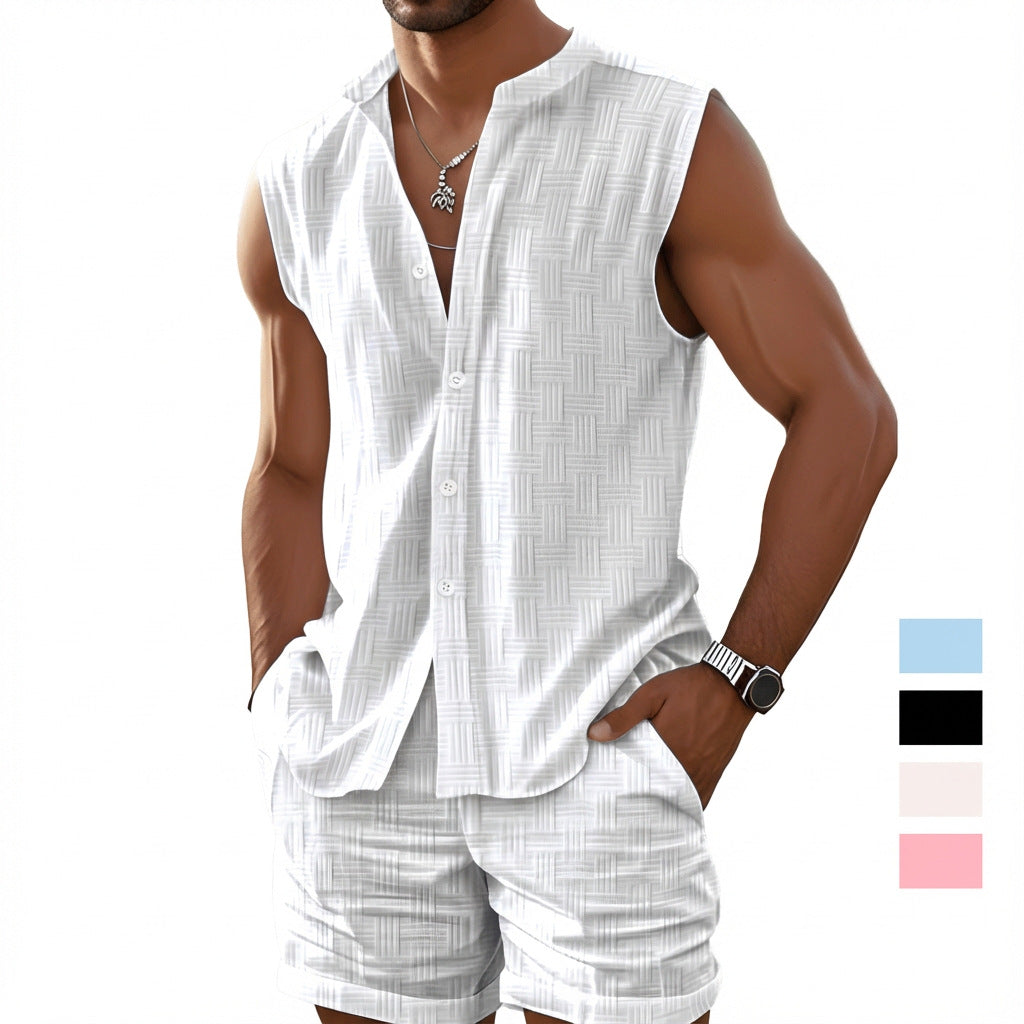 Men's Casual Sleeveless Sportswear Set With Crew Neck