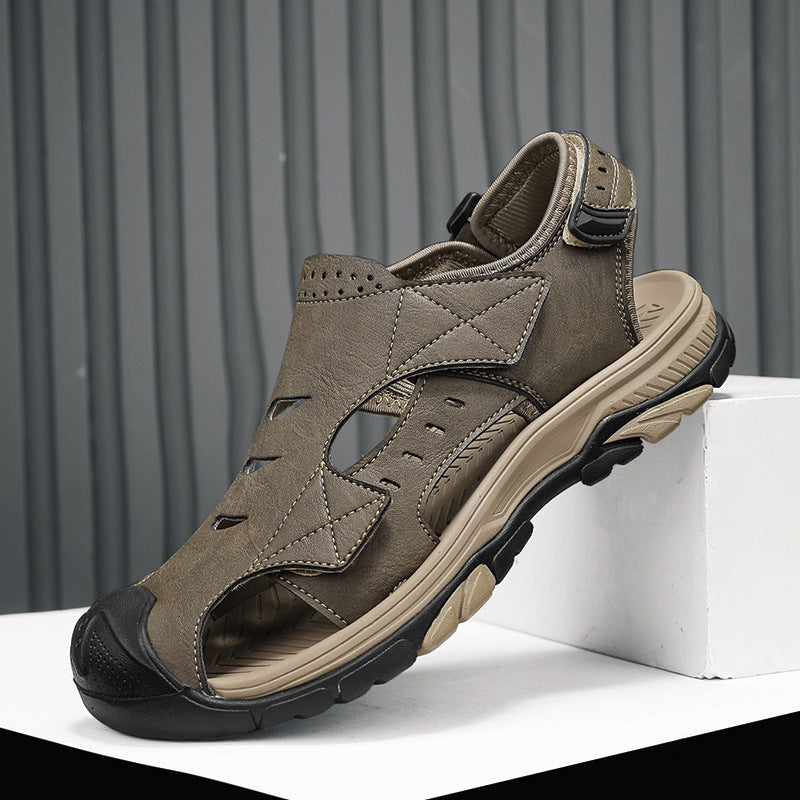 Sandalias de playa de talla grande de cuero transpirable para hombre