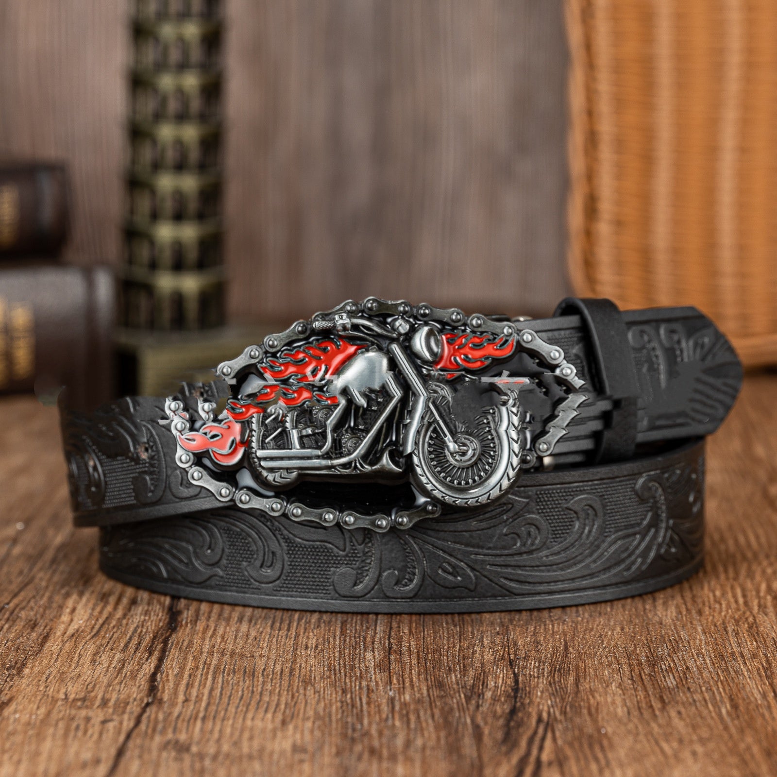 Cinturón de cuero vaquero personalizado con diseño retro europeo y americano de calavera de escorpión