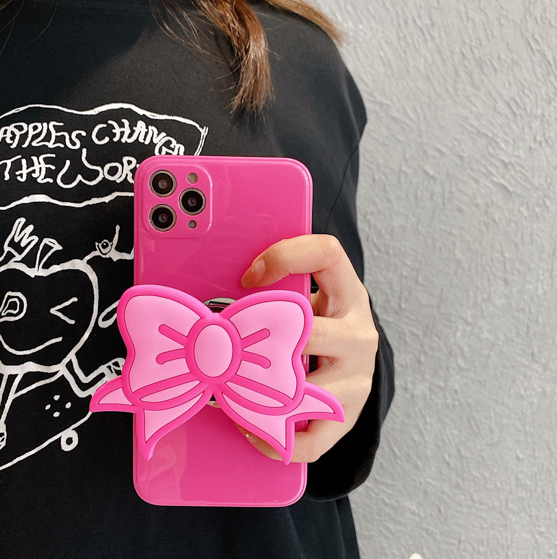 Funda para teléfono con soporte y personalidad con lazo rosa de Corea
