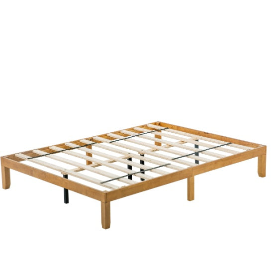 Marco de cama de madera tamaño Queen, sin somier, resistente soporte de listones de madera, fácil montaje.