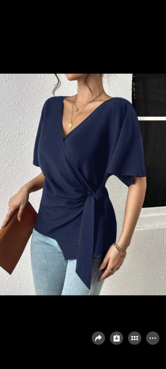V-neck Slim-fit Short-sleeve Top Fashionable And Versatile