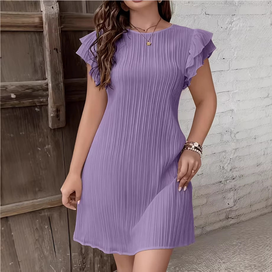 Vestido de patchwork de color liso con volantes plisados ​​de alta gama
