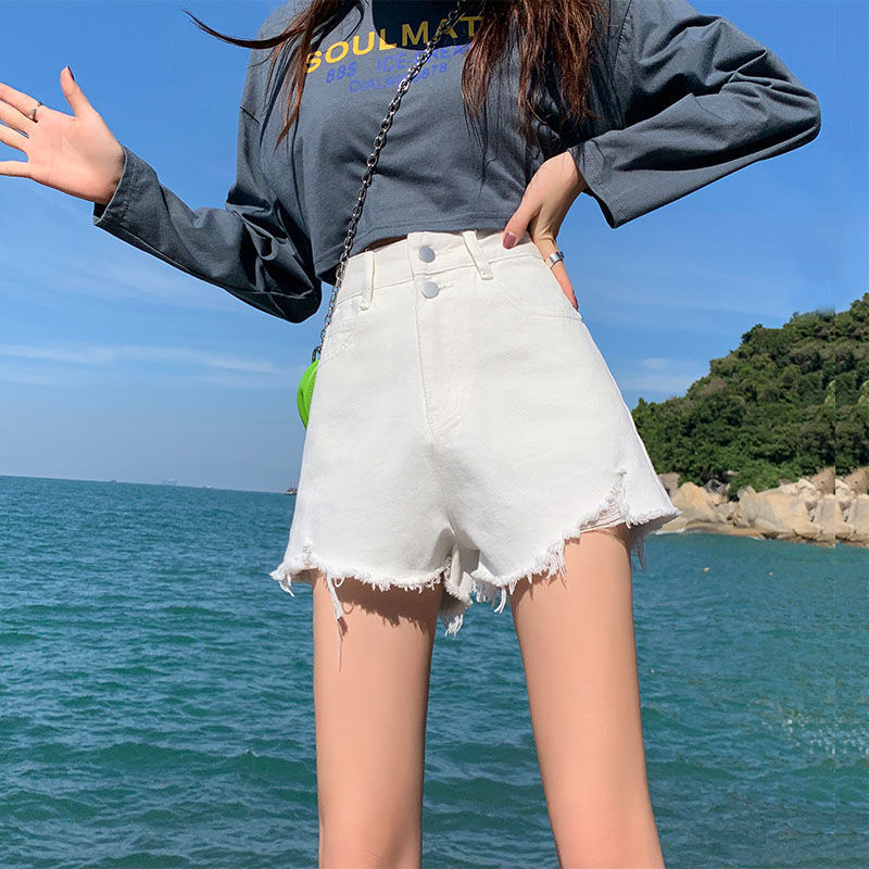 Shorts vaqueros blancos holgados de cintura alta para mujer